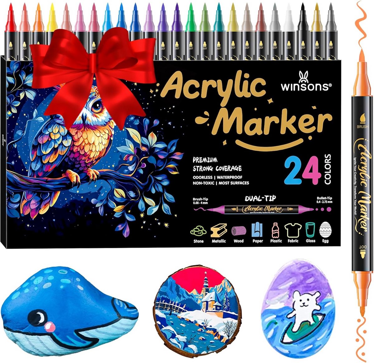 Acryl Markers - Kleurstiften Set - Creatief Tekenen - Dubbele Punts Design - 24 Kleuren - Levendig