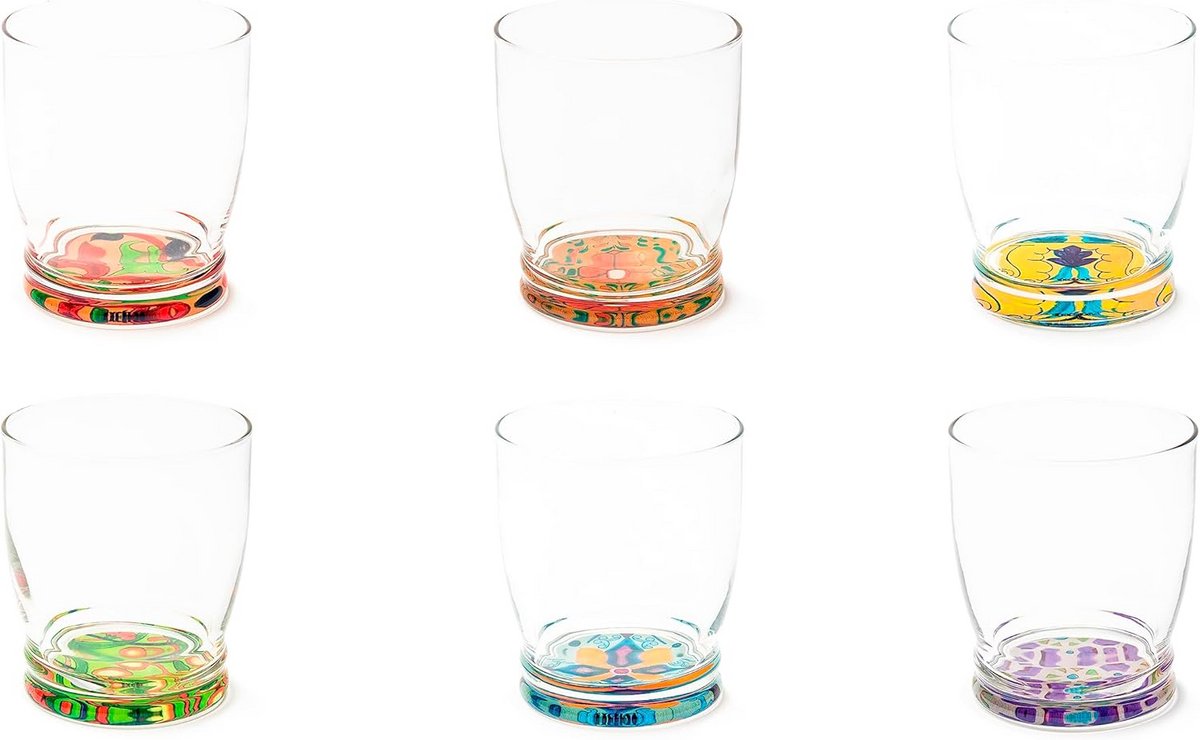 Set van 6 Drinkglazen met Versierde Bodem 340 ml - Set Glazen voor Water of Limonade