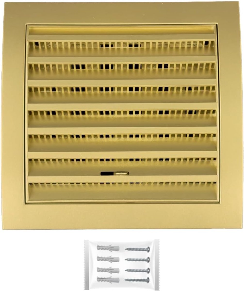 Ventilatierooster Vierkant - Afdekking Ventilatie - Luchtstroom Reguleren - Met Insectenwering - 190 x 190 mm - Goud