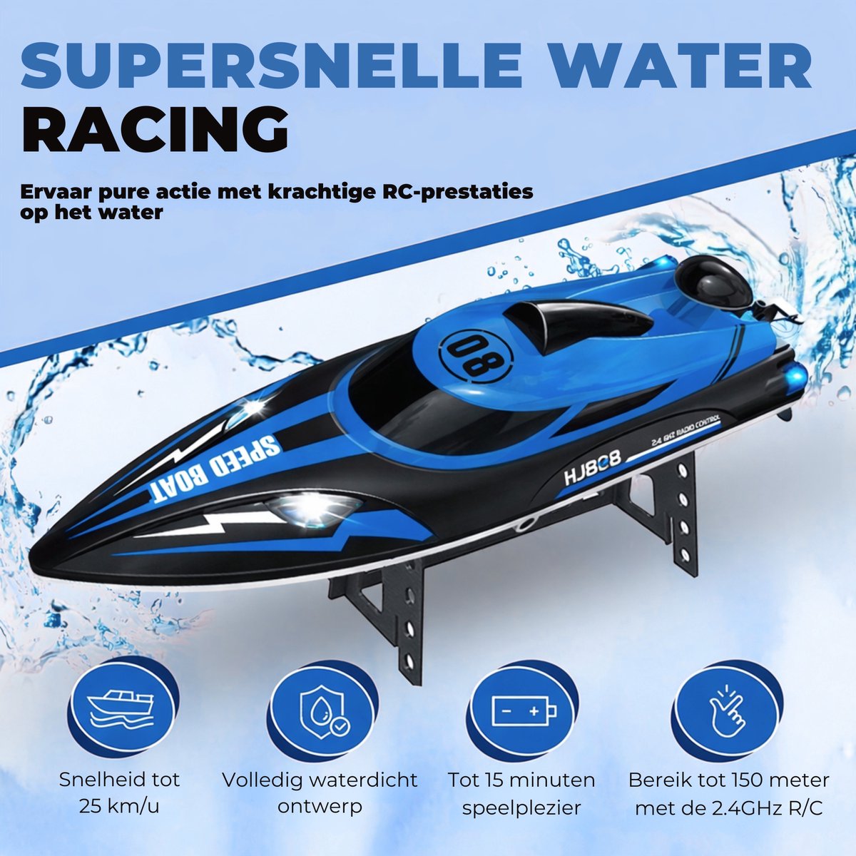 Pumpify Bestuurbare Boot – Waterspeelgoed – RC Boot – Snelheid Tot 25 km/h – 150m Bereik – Speelgoed Boot – Speedboot – Afstandsbestuurbare Boot - Speelgoed – 5 jaar – 6 jaar – 7 jaar – 8 jaar – 9 jaar – 10 jaar – Blauw — afbeelding 6