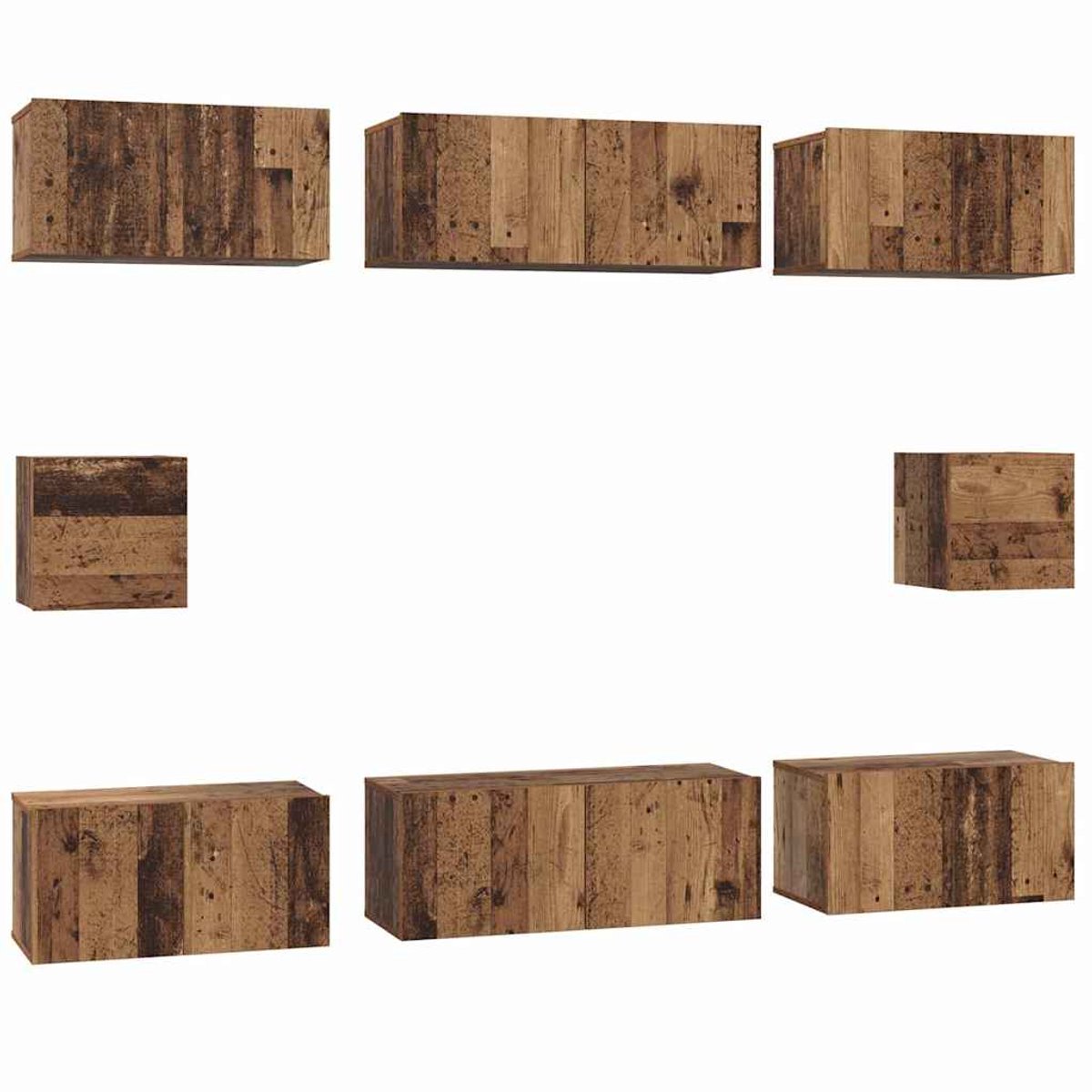vidaXL - Tv-meubelset - Wandgemonteerd - 8 - pcs - Oud - Hout - Bewerkt - hout