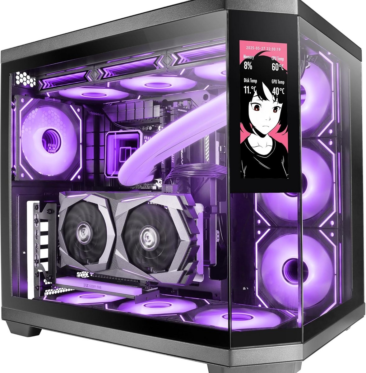 ATX Gaming PC Kast met 7,2" IPS Display en Gehard Glas