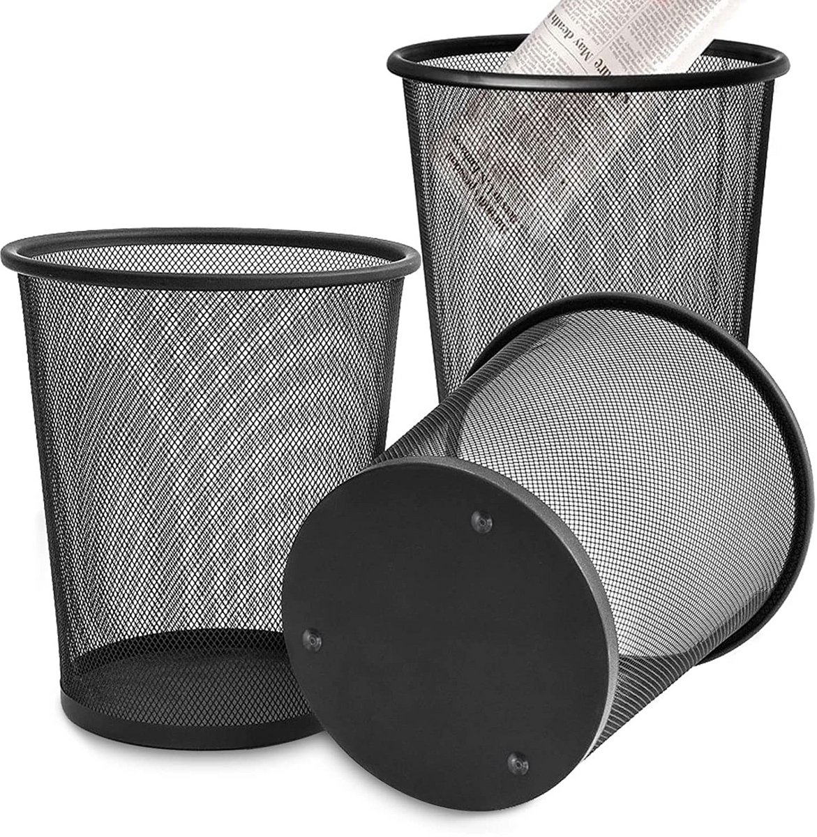 Set van 3 Metalen Afvalemmers (12L) - Ronde Prullenbakken voor Kantoor, Keuken en Badkamer