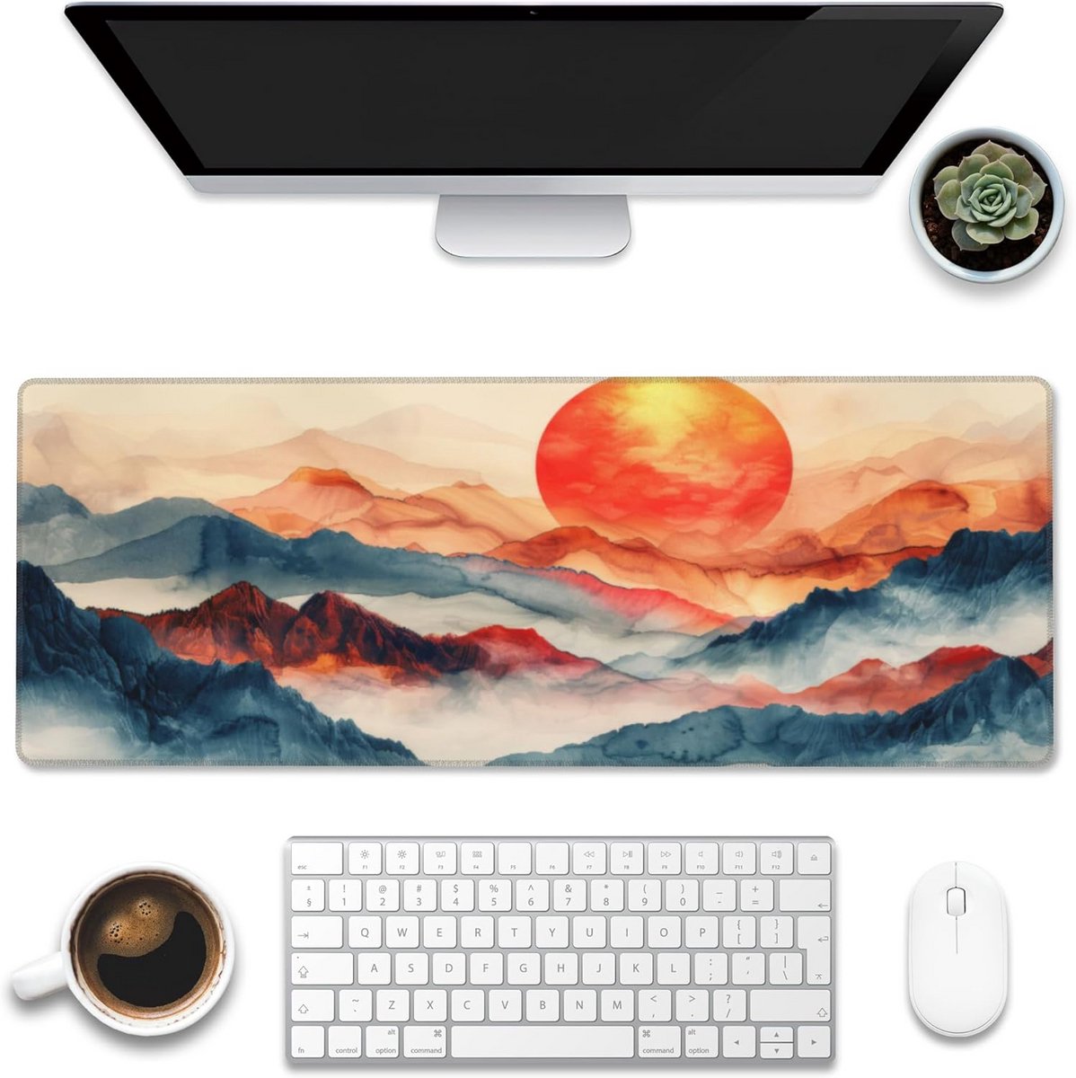 XL Gaming Muismat (80x30 cm) - Waterverf Bergen Design - Antislip & Gestikte Randen
