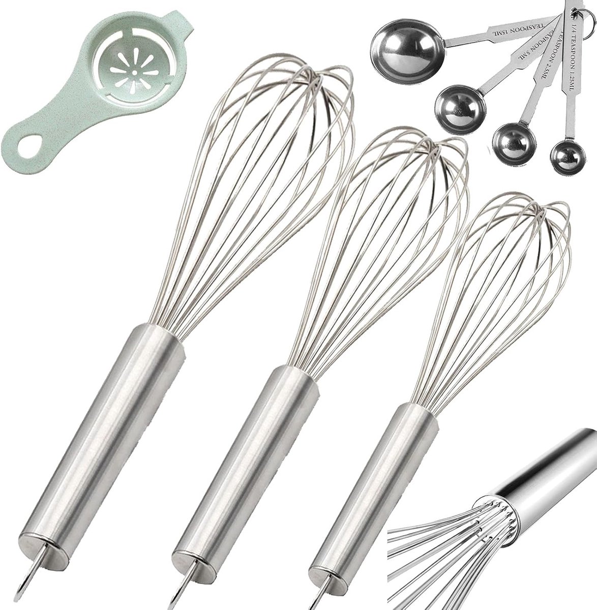 RVS Garde Set met 3 Maten en Maatlepels - Kloppen, Mixen & Bakken