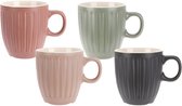 Excellent Houseware Tasse à café / tasse à thé Line - 4x - mélange de couleurs - 150 ml - tasses - céramique - tasse