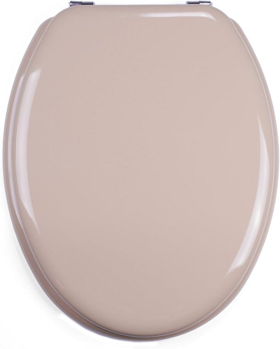 Sterke Toiletbril met Deksel - MDF Houtkern en RVS Scharnieren - Beige