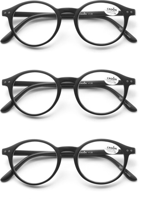 Ensemble de 3 Lunettes de Lecture Premium ROUND - Puissance +3.50 - Black Velvet - Pour Dames & Hommes - Design Italien - Ajustement Universel
