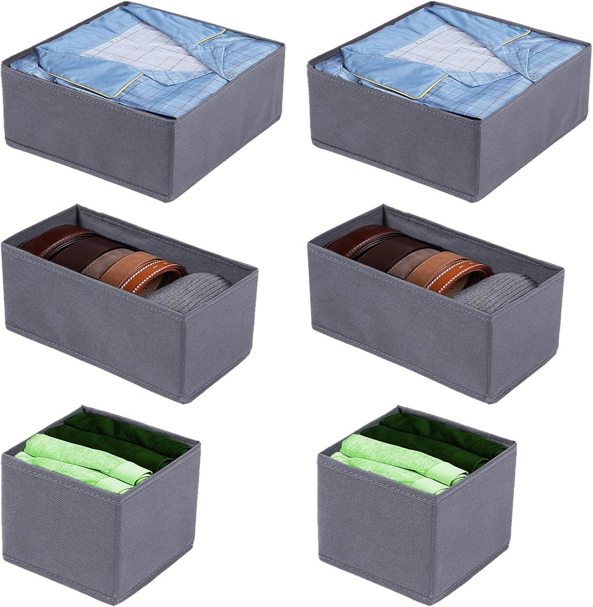 6x Opvouwbare Lade Organizer Set Sokken Ondergoed & Kleding - Donkergrijs