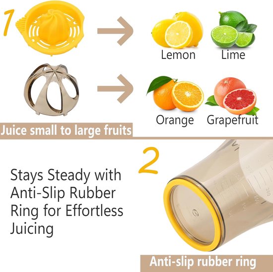Handmatige Citruspers - Citroenpers - Citruspers - Citroenpers - Limoenpers - Sinaasappel juicer - Met Maatbeker - Voor Sinaasappel Citroen Limoen - Met Sapopvang - 600 ml — afbeelding 5