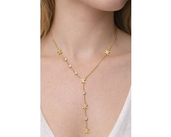 Goudkleurige RVS Ketting met Amazigh 'Yaz' Symbolen en Zirkonia – Verstelbaar & Hypoallergeen