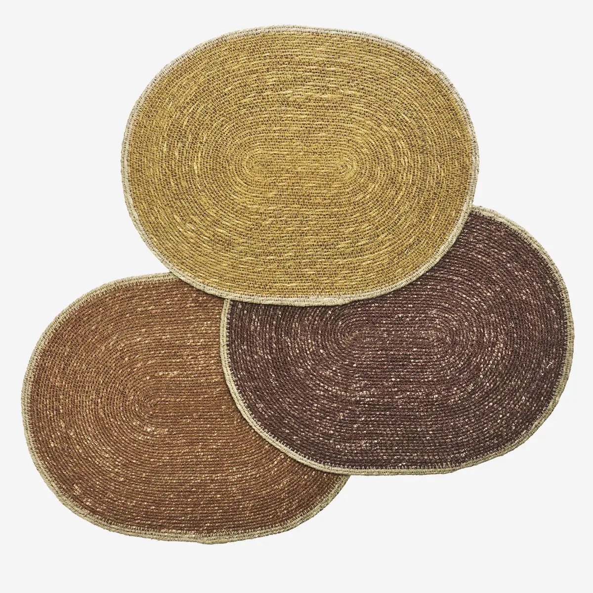 Madam Stoltz - Set van 3 ovale zeegras placemats - warme kleuren