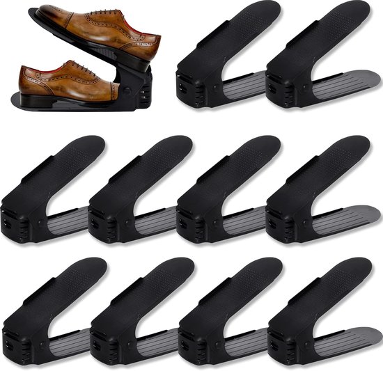 ACXIN Organisateur de Chaussures Réglable Rehausseur de Chaussures Économe d'Espace Antidérapant Rangement de Chaussures 3 Hauteurs Organisation d'Armoire - Zwart - 10 Pièces