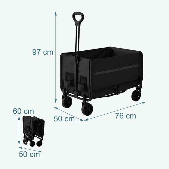 Bolderkar - opvouwbaar - 97 x 50 x 76 cm - tot 150 kg - zwart van Bolderkar Opvouwbaar — afbeelding 5