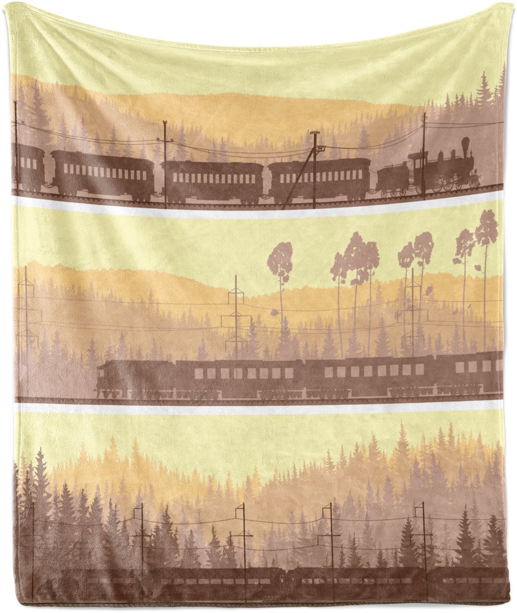 ABAKUHAUS Trein Zachte Flanellen Fleece Deken, Landschap Zachte Aardetinten, Gezellige Pluche Plaid, 125 x 175 cm, Meerkleurig