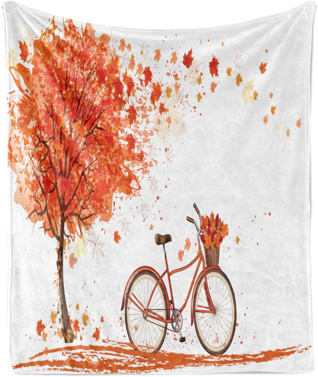 ABAKUHAUS Herfstdeken van zacht flanellen fleece, herfstkleuren, knusse pluche plaid, 175 x 230 cm, oranje, bruin en wit