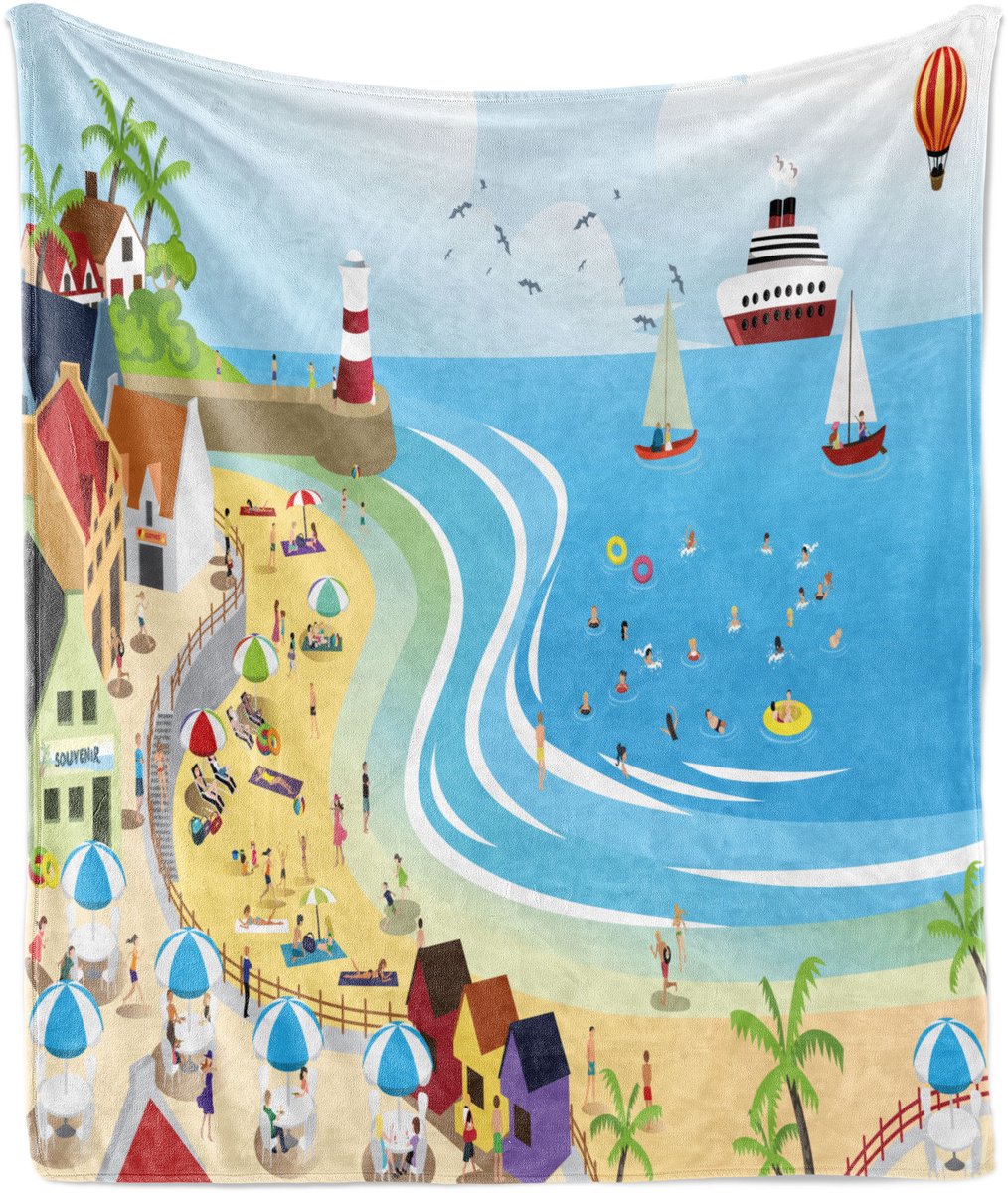 ABAKUHAUS Zachte flanellen fleece deken voor op het strand, vakantiebestemmingen, knusse pluche plaid, 125 x 175 cm, blauwgeel