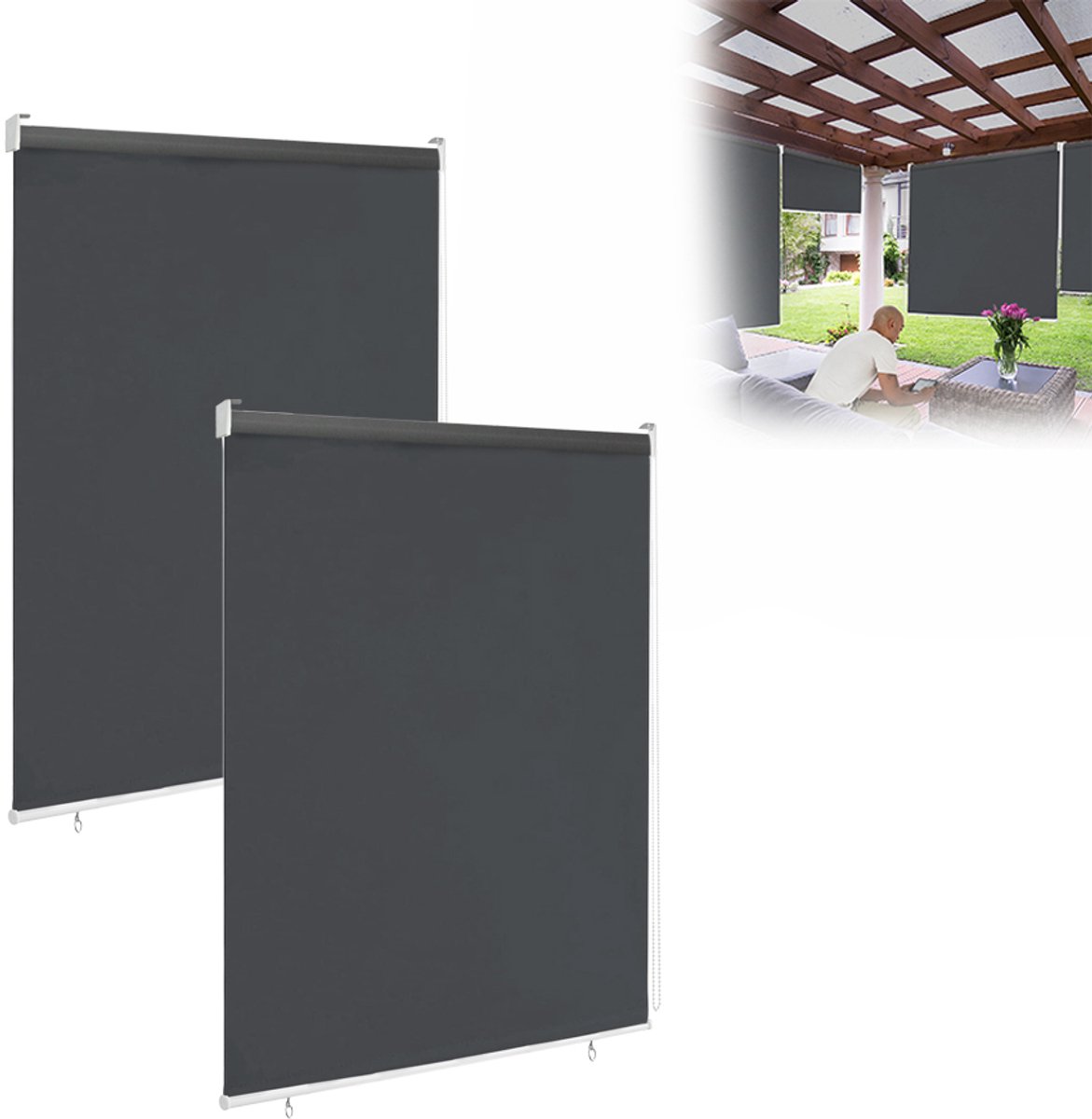 Aufun Verticale Zonwering - 2 Stuks - 180 X 240 cm - Antraciet - Inkijkbescherming - Luifel - Geschikt Voor Balkons, Terrassen En Tuinen