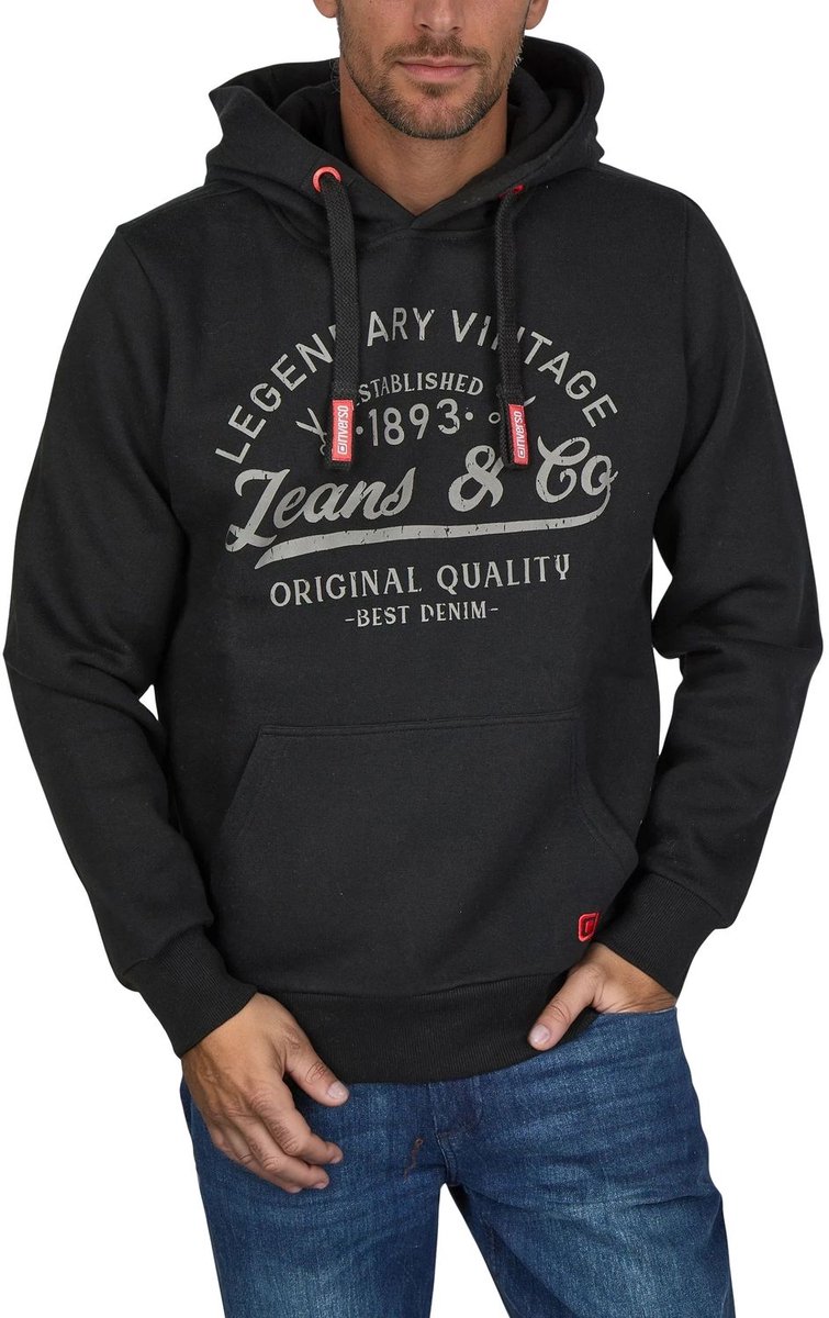 riverso Heren trui RIVArmin regular fit Zwart XXL Volwassenen Warme Sweater met Vintage Print & Capuchon
