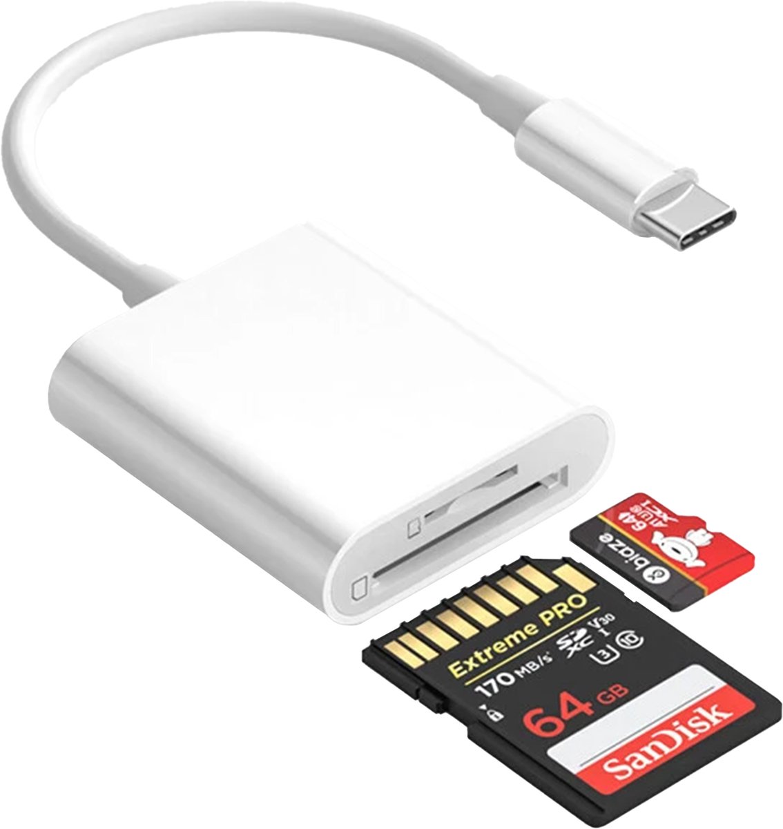 Ibley Pro 2-in-1 SD & TF Kaartlezer – USB-C Adapter – Voor Smartphone, Tablet & Laptop