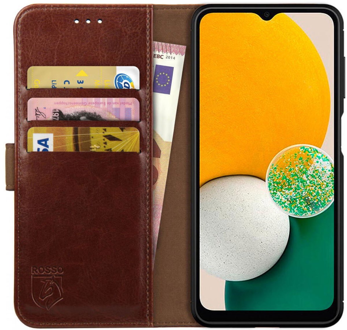 Rosso Element Hoesje Geschikt voor Samsung Galaxy A13 5G/A04s Book Cover Bruin