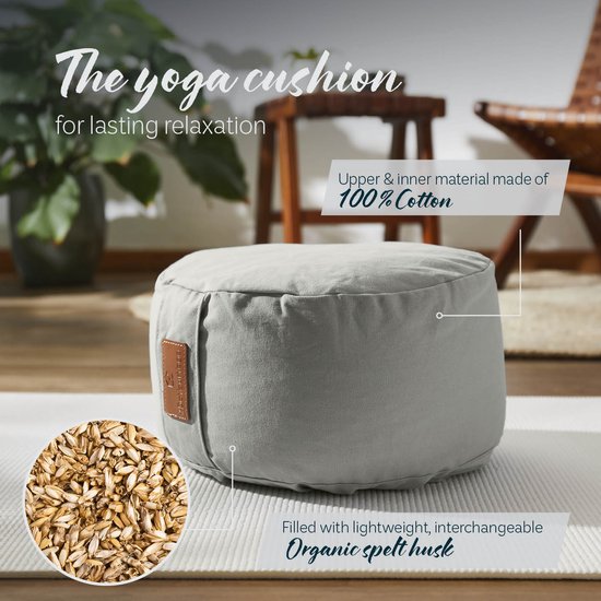 #DoYourYoga - Yoga kussen - »Vishnu« - rond meditatiekussen met bio-organische Spelt vulling - H:15cm, diam.30cm - muis grijs van #DoYourYoga — afbeelding 4