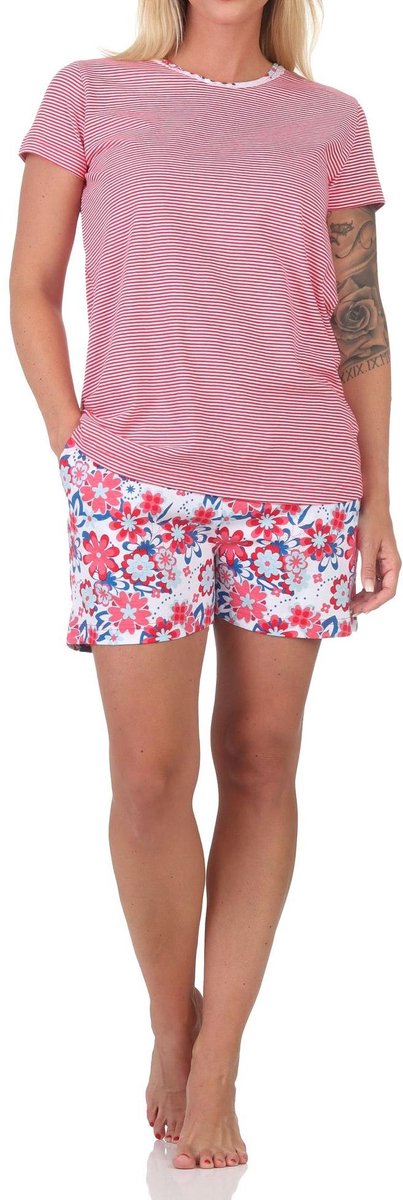Normann damespyjama Shorty met korte mouwen, gestreepte top - ook in grote maten rot