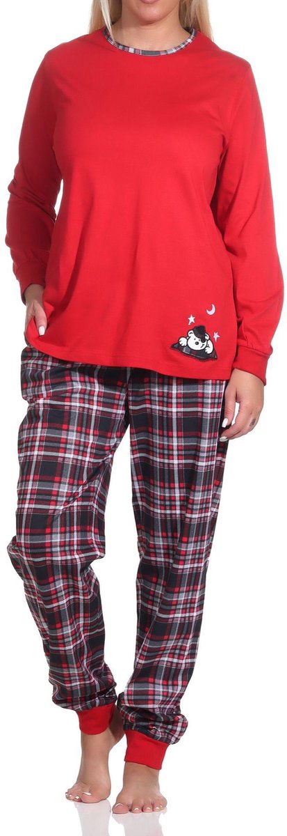 Normann Damespyjama met boorden met geruite broek en schattig dierenmotief - ook in overmaten rot