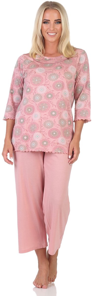 Normann Speelse dames capri pyjama met 3/4 capribroek en 3/4 mouwen altrose