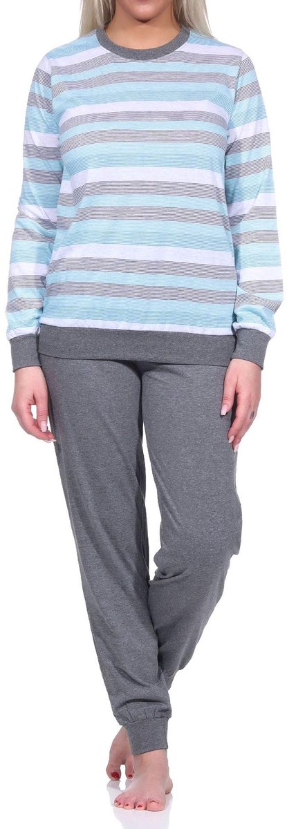 Normann Damespyjama met manchetten Pyjama in blokstreep-look - ook in overmaten türkis