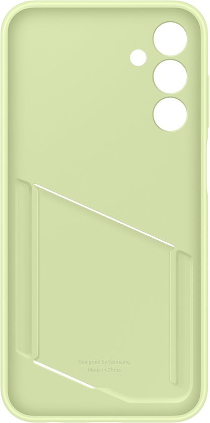 Binnenkant van een lichtgroene Samsung hoes met ruimte voor telefooncamera's.