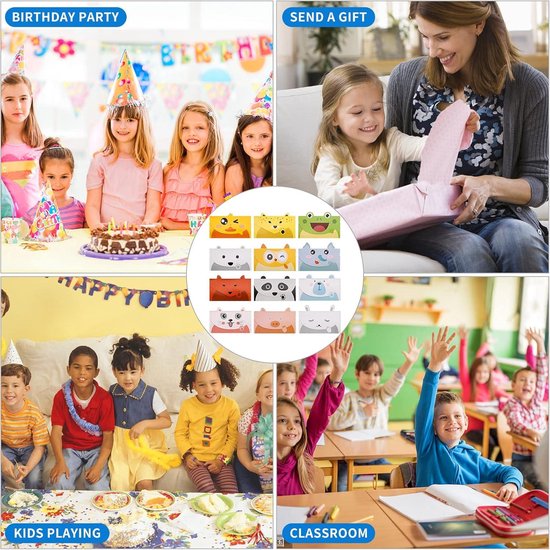 36 Stuks Cartoondieren Bedankkaarten – 12 Designs, 2-in-1 Brief En Envelop