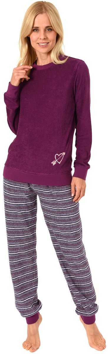 Normann Dames badstof pyjama met manchetten - ijskristalmotief - 291 201 13 901 rot