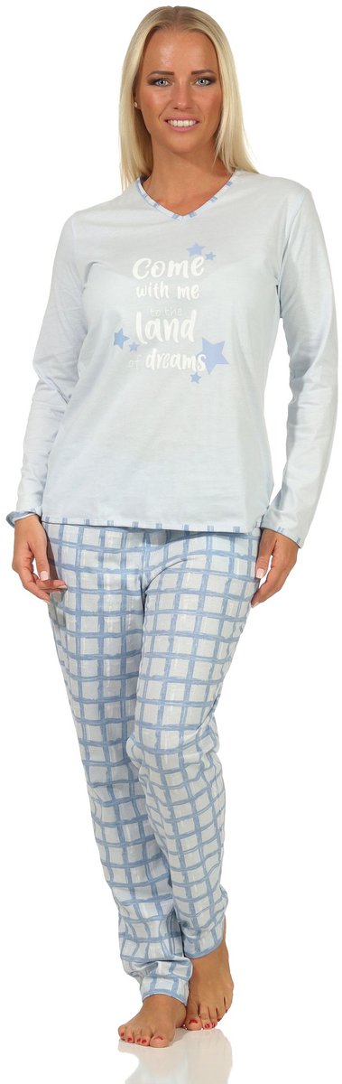 Normann Damespyjama met geruite jersey broek - ook verkrijgbaar in overmaten hellblau