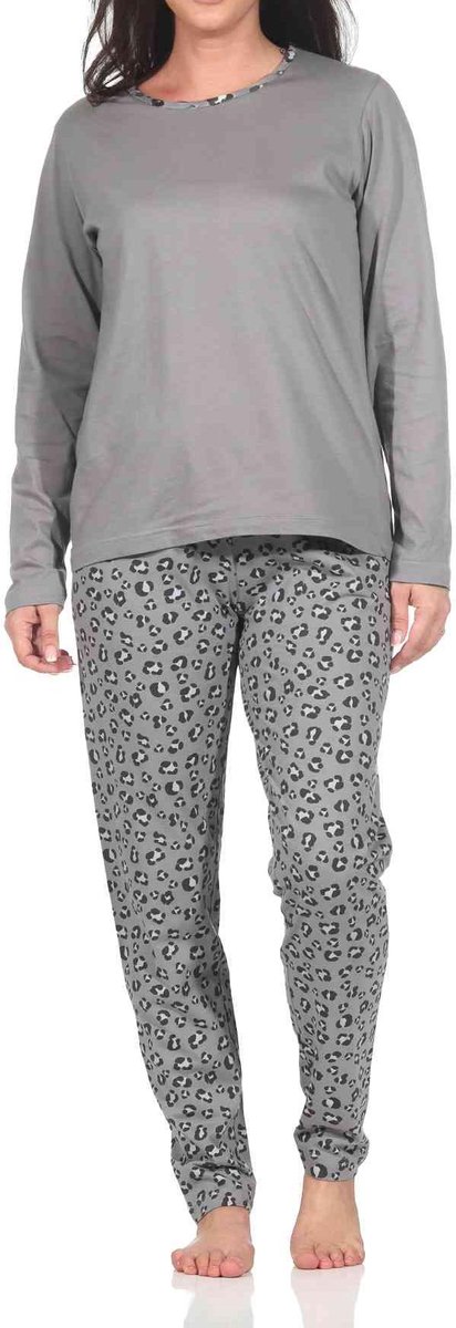 Normann dames pyjama met lange mouwen in prachtige dierenprintlook grau