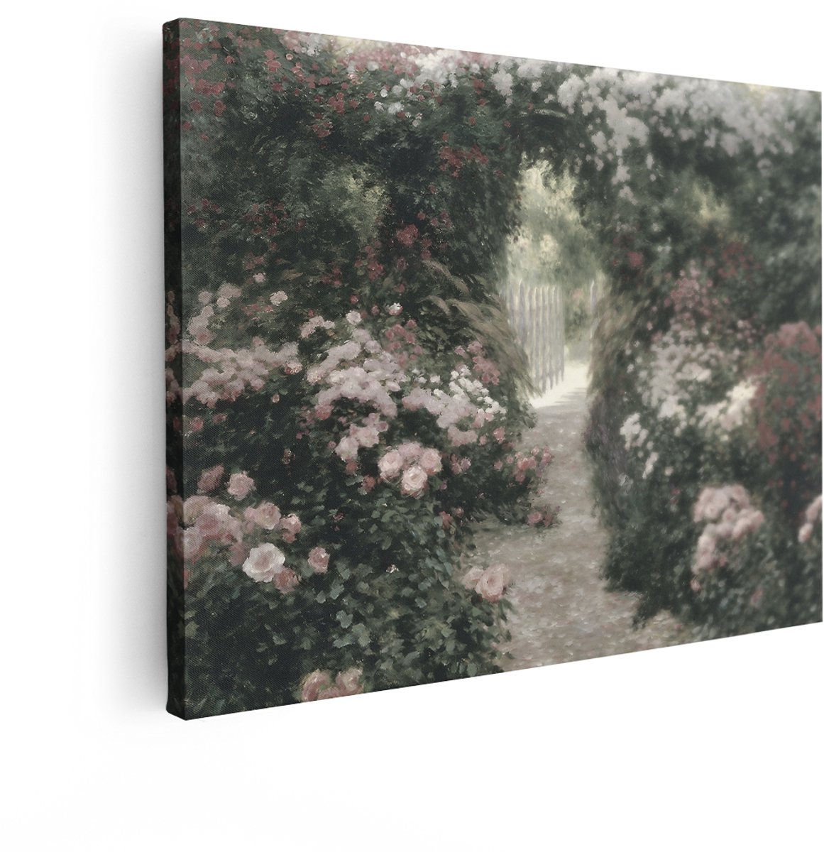 Artaza Canvas Schilderij Rozentuin - 120x90 cm - Romantische Wanddecoratie Bloemen - Muurd