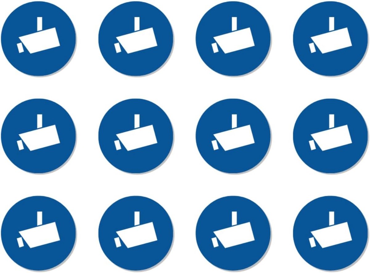 Waarschuwingsstickers Video Toezicht - Set van 12 Stuks, Ø 2.5 cm