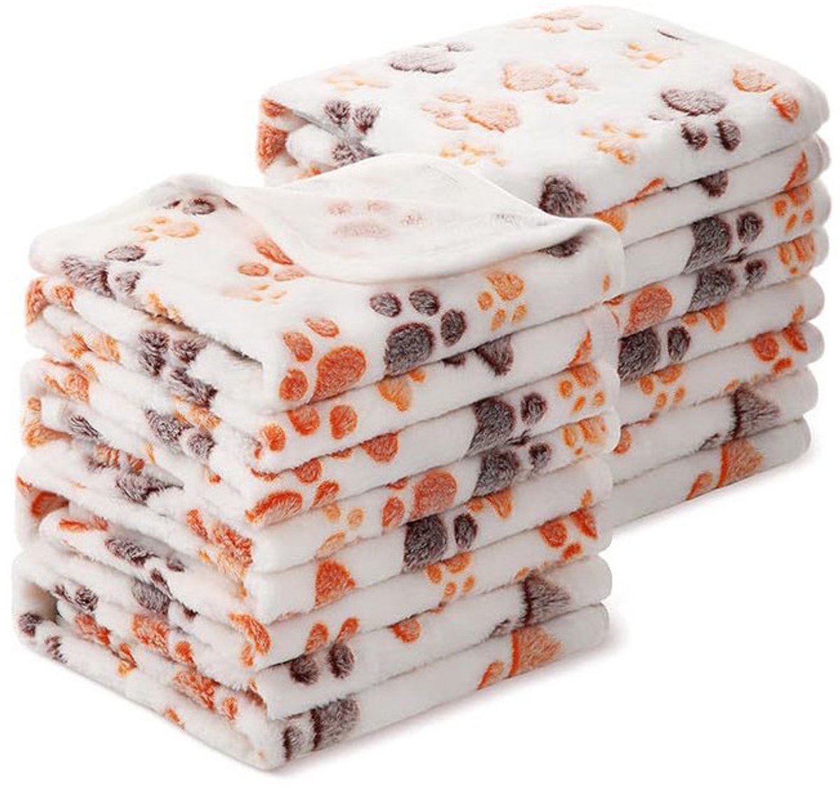 Set van 6 huisdierdekens - Superzachte en warme huisdierdekens - Pootafdrukpatroon - Pluche flanellen dekens geschikt voor alle honden en katten - Beige - 100*160cm