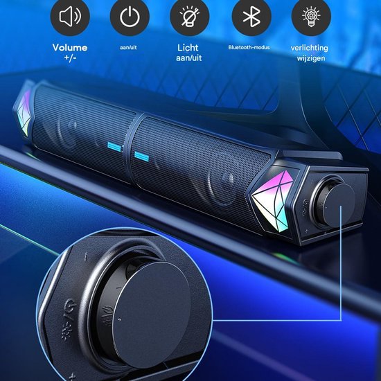 longziming -Soundbar - Bluetooth Luidspreker - 3D-Paneelvorm Met RGB-Verlichting En Afneembare Design - 1 - Voor Bureau/Thuisgebruik Zwart van Longziming — afbeelding 4