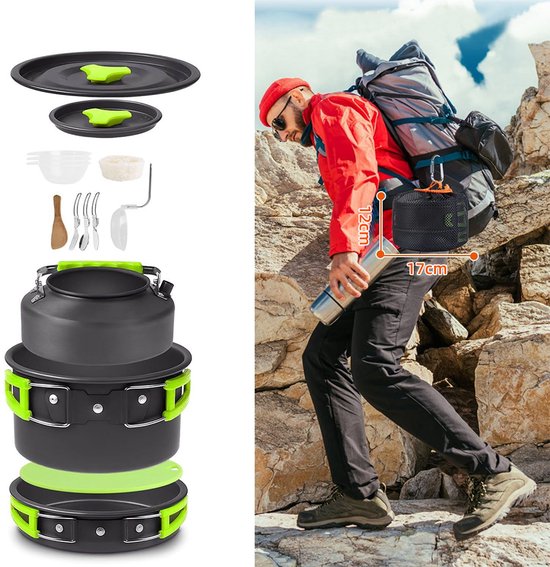 Homtas Outdoor Kampeerservies Set - Camping pannenset - Kampeerset - 18-delig - Compact & Duurzaam — afbeelding 4