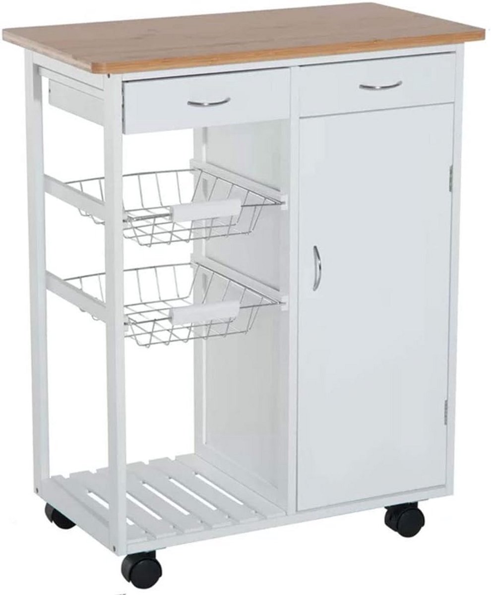 Keuken trolley op wielen wit met 2 fruitmanden en besteklade