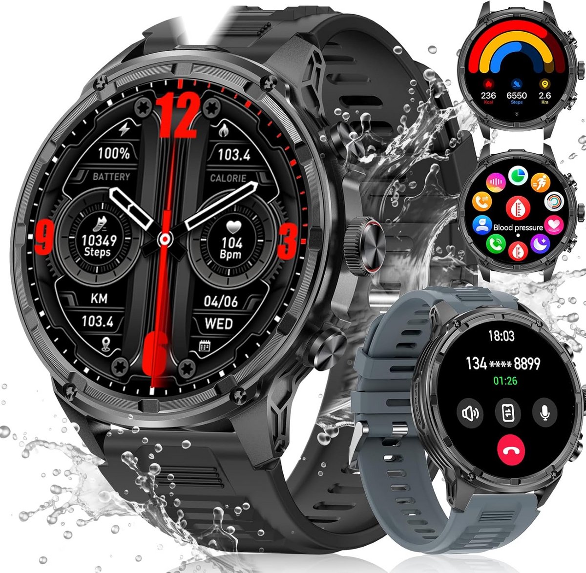 Smartwatch Heren met Touch Screen, Fitness Tracker en Telefoonfunctie