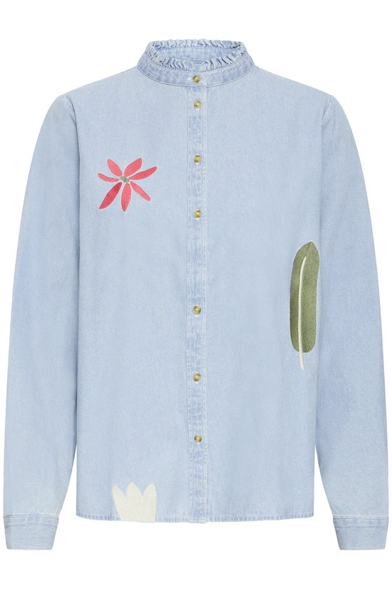 Jeansblouse met glittersteentjes in blue-bleached | Witt