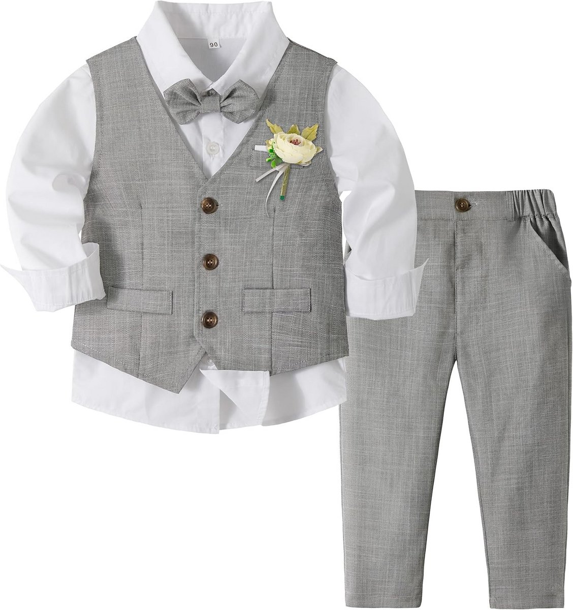 4-Delig Baby Jongen Kostuum Set - Vest, Hemd, Broek & Vlinderdas voor Bruiloft Ceremonie