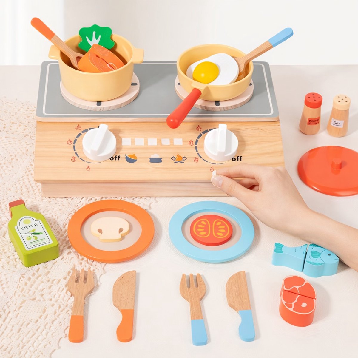 Onbekend Houten Keukenspeelset – Kookplaat, Pannen & Accessoires thumbnail 2