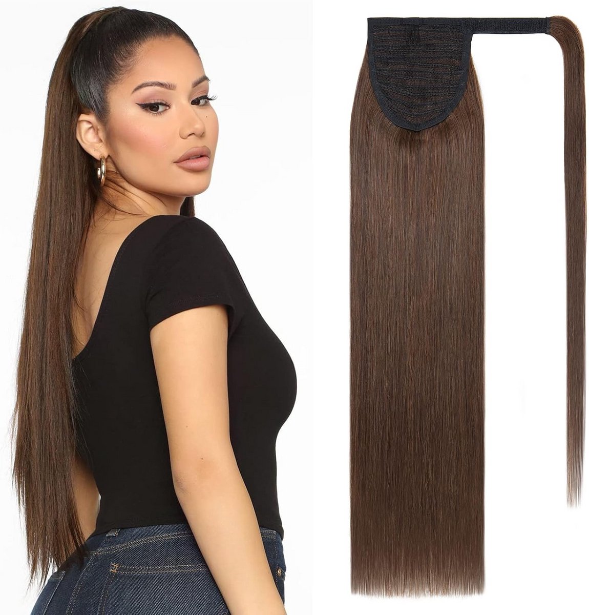 Echte Haar Paardenstaart Clip-In Extensions Makkelijk aan te Brengen Middelbruin