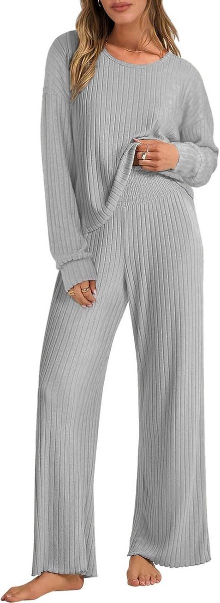 Warm Gebreid Joggingpak Dames - Comfortabele Loungewear Set met Pullover en Lange Broek