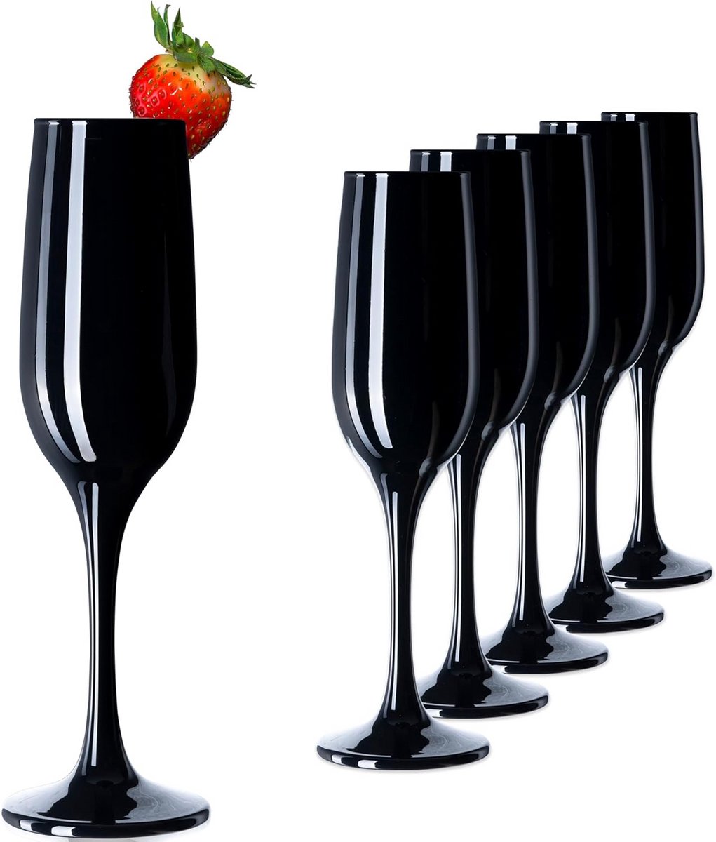 Set van 6 Zwarte Champagneglazen - Elegant Drinkgerei - 210 ml Inhoud
