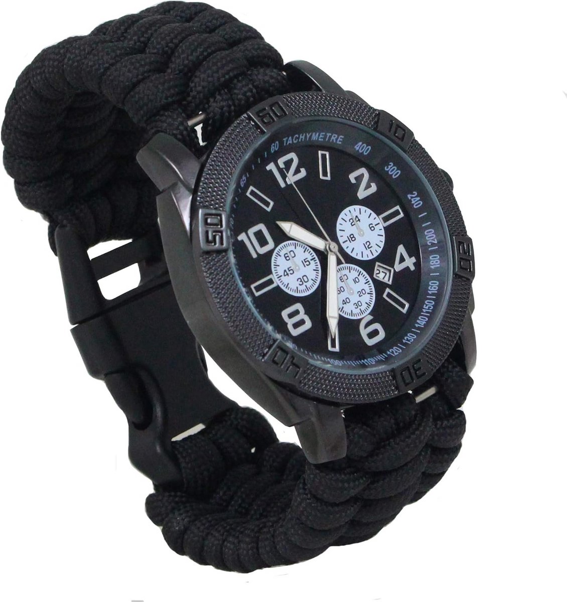 Tactisch Paracord Horloge Zwart - Multifunctioneel Armband Horloge voor Buitenactiviteiten