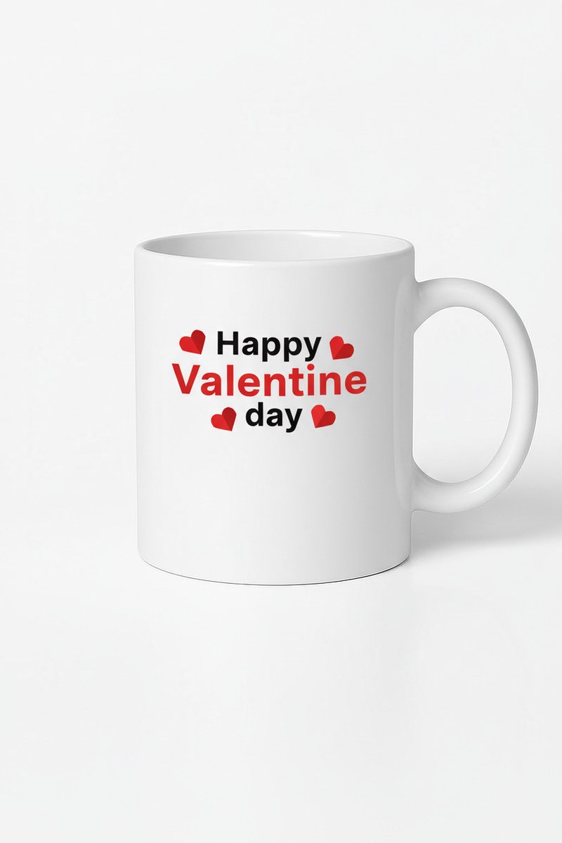 Valentijnsdag Mok - Happy Valentine Day Beker met Rode Hartjes - Liefde Cadeau